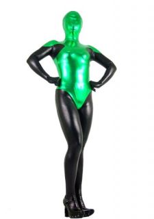 Green and Black Leotard Style Zentai Suit, Made of Shiny