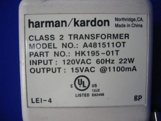 Harman Kardon A481511OT HK195 01T Class 2 15V 1100mA AC Adapter Power