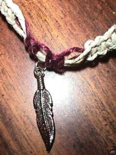 Hemp Jewelry Necklace Feather Pendant Hippie 183