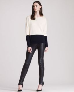THE ROW Cashmere Colorblock Knit Sweater & Leather Leggings With Ankle