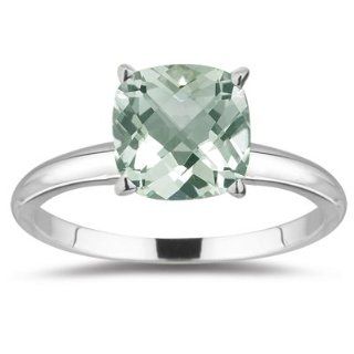 10.08 Cts Green Amethyst Solitaire Ring in 14K White Gold 10.0