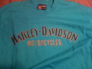 Harley Davidson Teal 1989 Holoubek Inc No Dealer Awesome Large Shirt