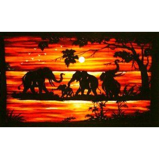 Batik Wall Hangings   Elephants in Sun Set: Home & Kitchen