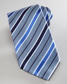 Stripe Basketwoven Silk Tie, Light Blue