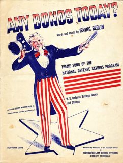 any bonds today ww2 sheet music by irving berlin original vintage