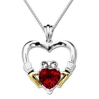  14k Yellow Gold Created Ruby Claddagh Pendant Necklace, 18 Jewelry