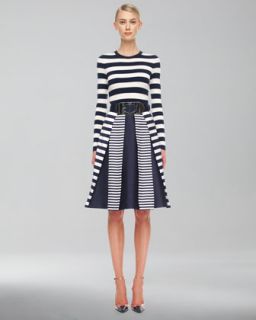 Michael Kors Striped Cashmere Top & Mix Stripe Shantung Skirt