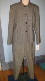 Harve Bernard Sport Size 14 Lined Wool Pants Suit Jacket Gray Plaid