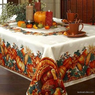  Tablecloth 4 Napkins SET Thanksgiving Turkey Autumn Harvest Splendor