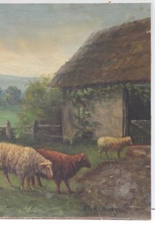 1800s Farm Oil Painting RANSOME GILLET HOLDREDGE (1836 1899)