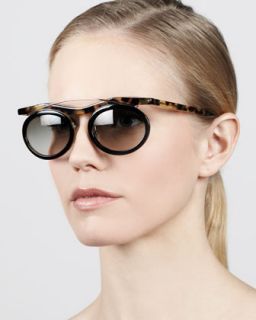 D0GF1 Prada Oval Arched Sunglasses, Black/Medium Havana
