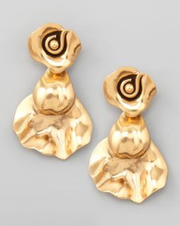 J6192 Oscar de la Renta Yellow Gold Plate Flower Drop Earrings