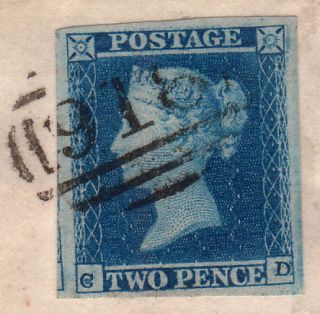 1841 SG14 2d BLUE PLATE 4 SUPERB USED ON COVER TO HERNE BAY (CD)