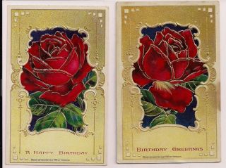 Lot of 2 Heymann Floral Flowers Greeting Postcard Series 7104 Roses
