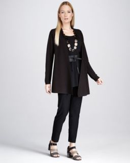 3YZF Eileen Fisher Long Wool Cardigan, Sleeveless Silk Tunic, Leather