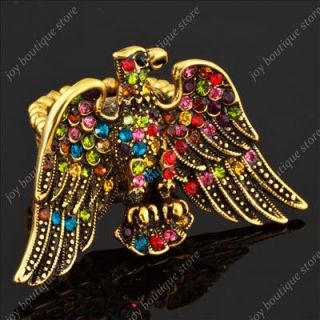 Multicolor Swarovski Crystal Eagle Hawk Bird Jewelry Stretch Plated