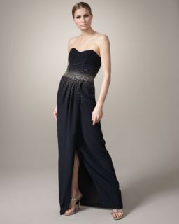 Badgley Mischka Collection Beaded Waist Strapless Gown   Neiman Marcus