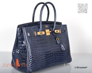 Hermes Birkin Bag 35cm Blue Abysse Crocodile Gold Hardware