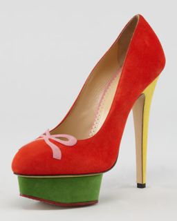 Alice + Olivia Suede Bow Back Stacked Pump   