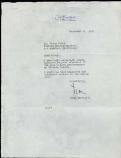 Jean Hersholt Vintage 1936 Original Signed Typed Letter TLS