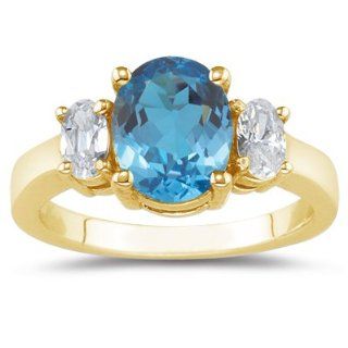 1.82 Cts White Sapphire & 3.97 Cts Swiss Blue Topaz Ring