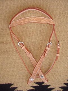  Headstall Bridle Show Basket Hand Tooled Leather Horse Tack Light Oil