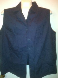 Anna Maxwell 3x 26 28 navy blue embroidered vest jacket blouse shirt