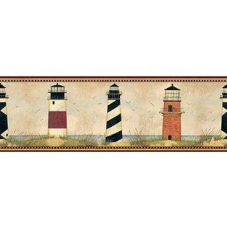 Dark Red Lighthouse Wallpaper Border