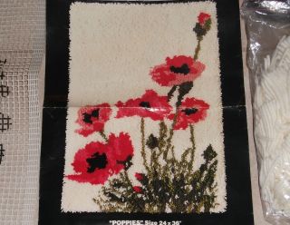 Vera Bucilla Latch Hook Rug Kit Poppies 24x36 Wall Hanging Unfinished