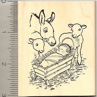 Christmas Nativity Rubber Stamp   Wood Mounted: Arts