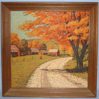 Vintage Kay Dee Hand Prints 100% Pure Linen Wood Frames Autumn Scene