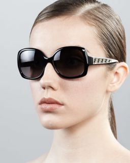 D0G2K Fendi Metal Zucca Cat Eye Sunglasses, Black