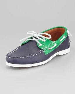 M06BW Ralph Lauren Two Tone Leather Boat Shoe, Navy/Green