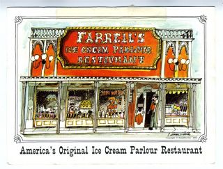 Farrells Ice Cream Parlour Restaurants Menu Postcard 1975