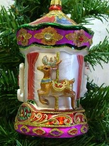New Glass Merry Go Round Carousel Horse GOOSE Reindeer Christmas