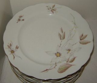 Crown Heiden Five Dinner Plates Scallop Floral with Gold Trim