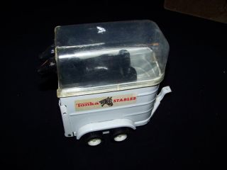 Tonka Pink Truck & Horse Trailer with 2 horses vintage 1970s metal toy