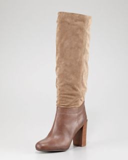 Stacked Heel Leather Upper Boot  