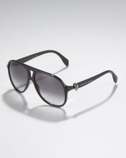 N1JLA Alexander McQueen Plastic Skull Aviator Sunglasses, Black
