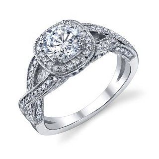 White Gold Claudia Twisted Band & Diamond Halo Ring With Milgrain (.38