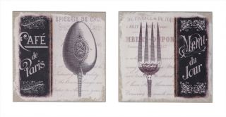 Pair French Chic Fork and Spoon Linen and Plaster Wall Hangings 16