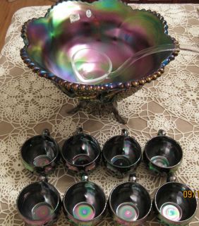 Fenton 9750CN Amethyst Carnival Glass Punch Bowl Set