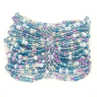 Women seed bead beaded blue purple white pearl bracelet by