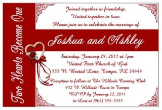 Red Wedding Invitations Design Two Hearts Become One
