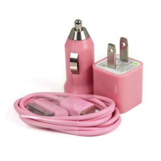 Pink USB AC Home Wall Car Charger Data Cable for iPod Touch iPhone 3GS