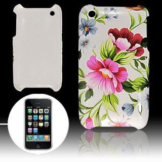Hot Pink Floral Back Case Plastic Cover for iPhone 3G