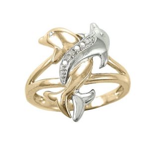 10k Two Tone Gold Diamond Accent Intertwined Dolphin Ring: Jewelry