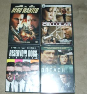 LOT OF 4 DVDs HERO WANTED, CELLULAR, RESERVOIR DOGS, BREACH MINT