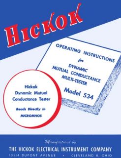 Hickok 534 tube tester manual w/data & foldout schematic »R²