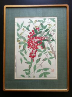 Framed Original Hodo Japanese Woodblock Floral Print